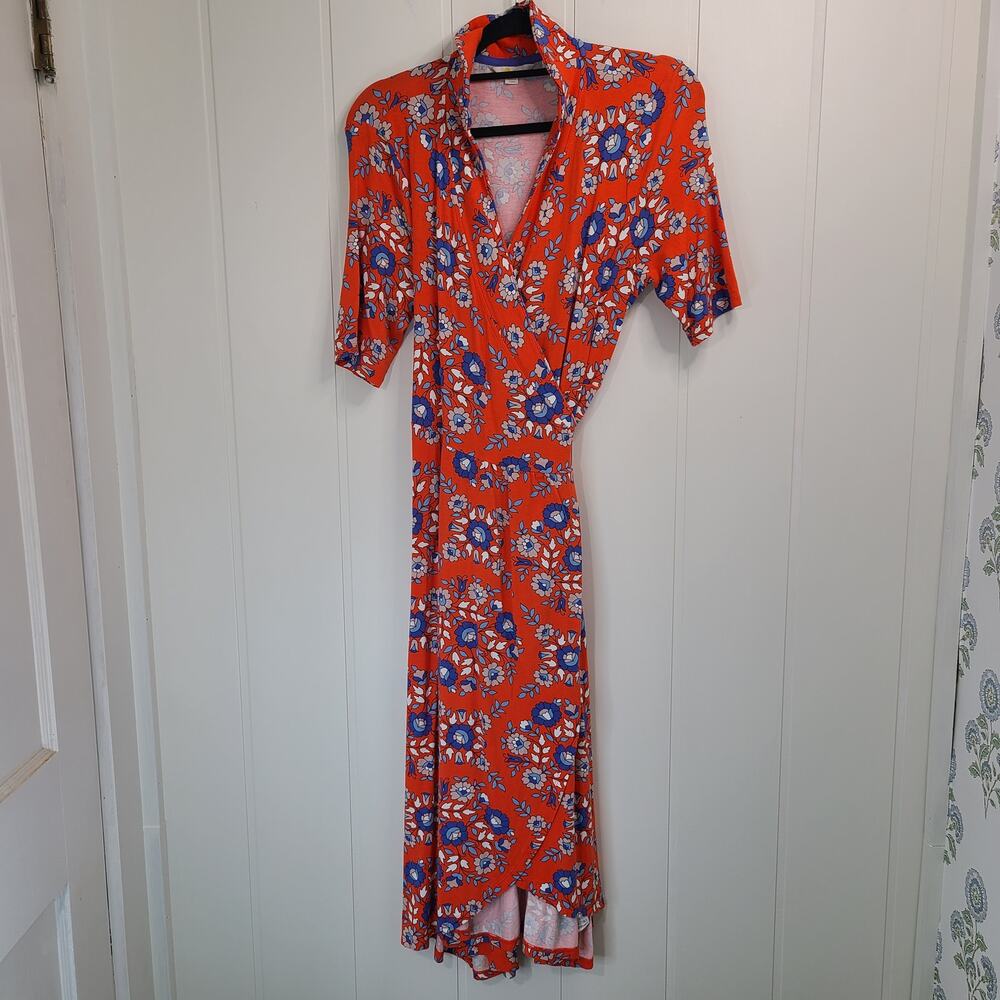 Boden Lavinia Jersey Wrap Dress Papaya Wildflower Prairie Stretch Spring US 12P